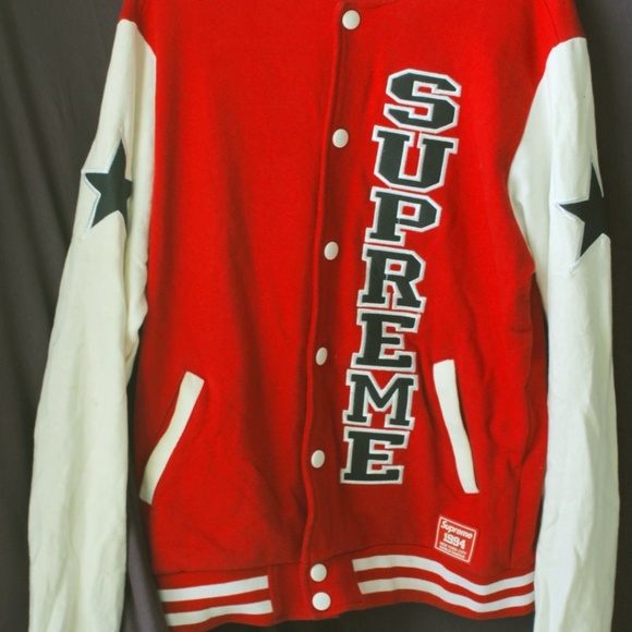 supreme varsity jacket red